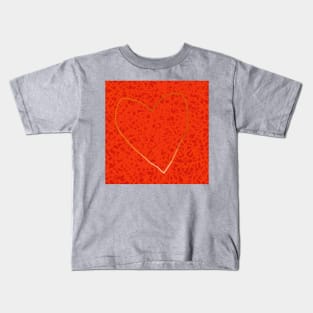 Gold Minimal Line Heart on Red Kids T-Shirt